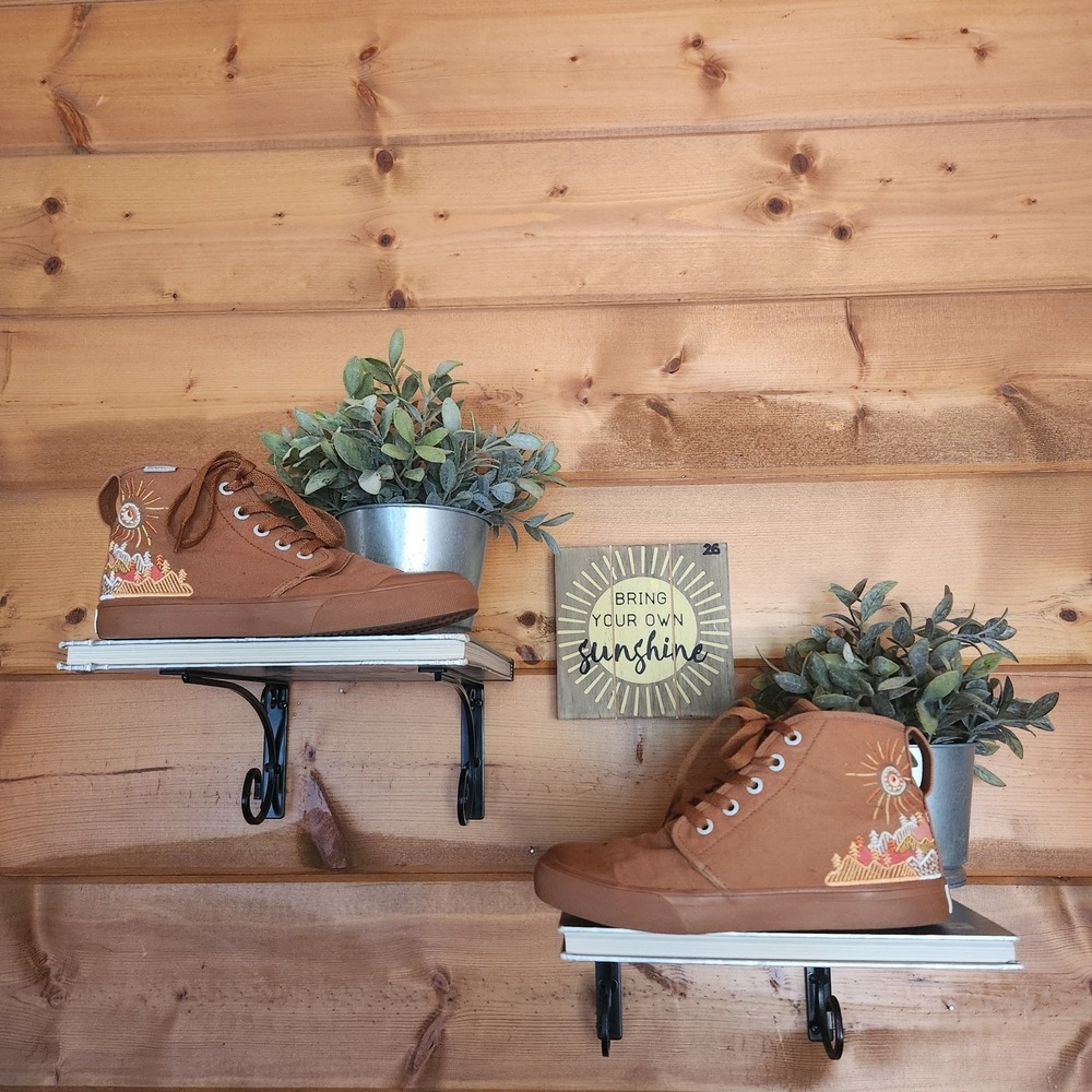Bangs Sunrise Mountain Embroider High Top Canvas Sneakers Boho Outdoor Hike Sz 6